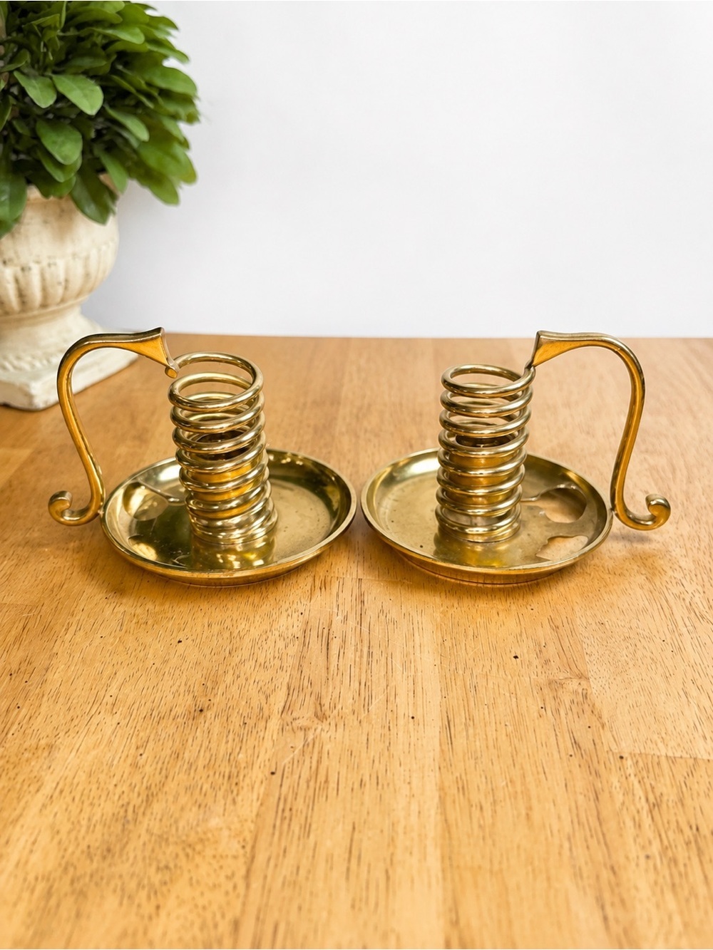PartyLite Retired Brass Chamberstick Candle Holders Set of 2 Spiral Taper